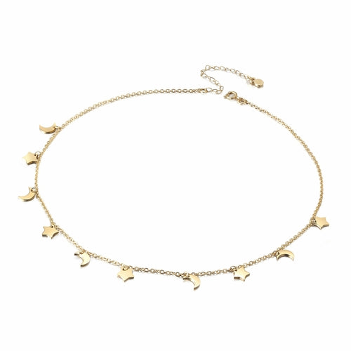 Star and Moon Dangle Necklace
